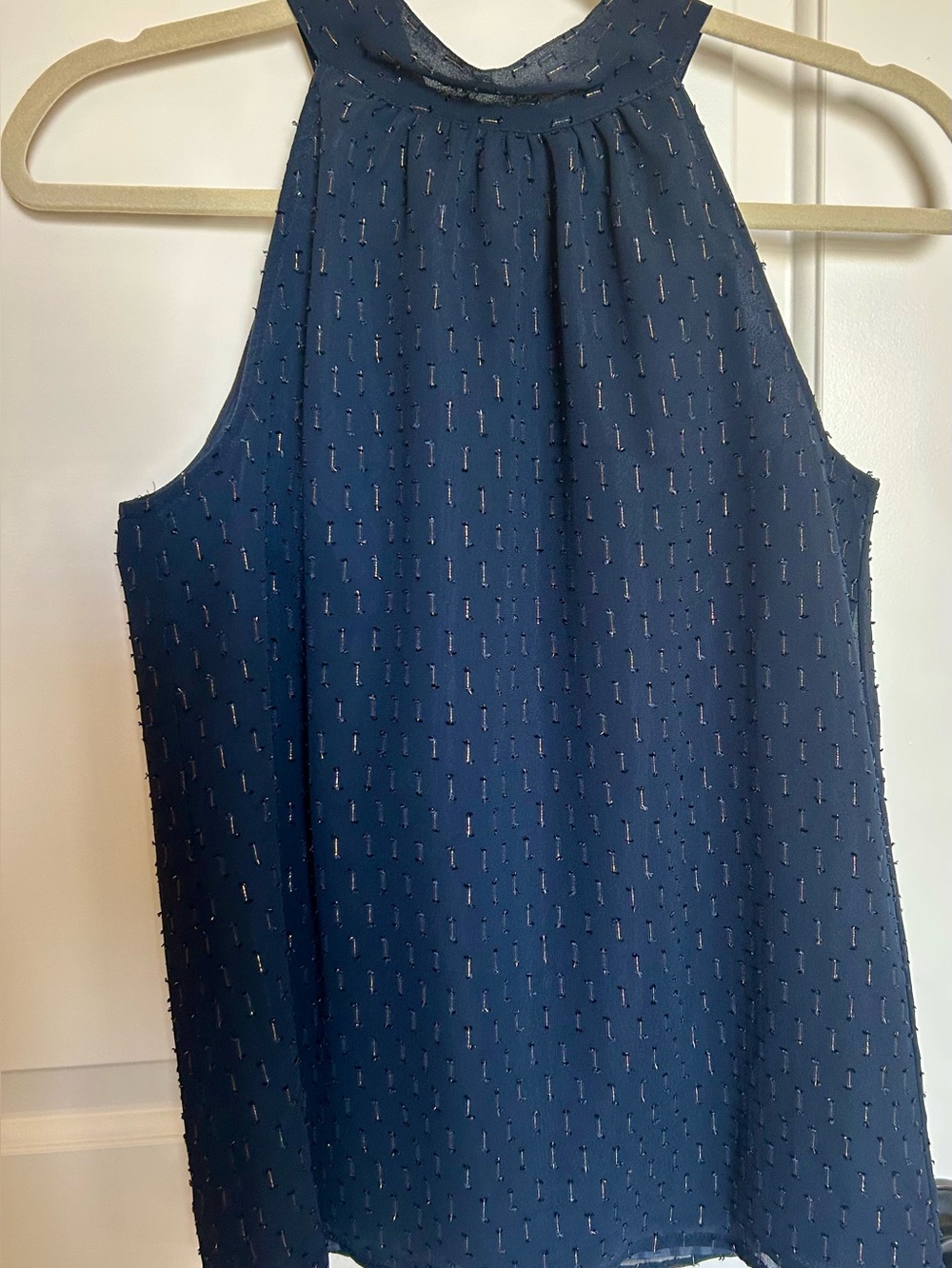 J. Crew Navy Tank with Gold Beading